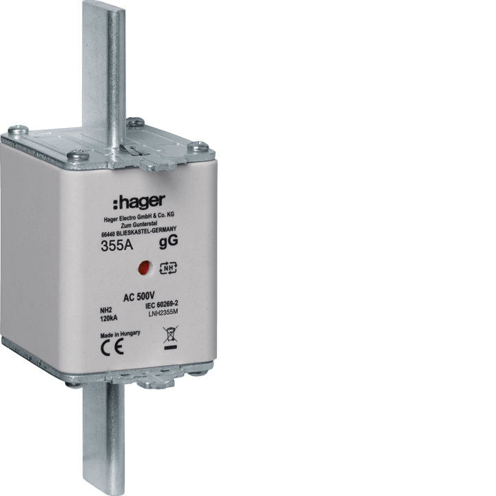 Hager LNH2355M NH2 gG 500V 355A Fuse Link with Central Indicator