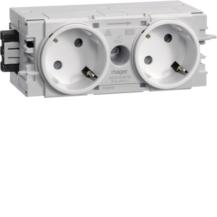 Hager GS20109016 2-Gang Socket Outlet 45° Wago C-Profile White