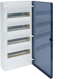 Hager VZ412 Surface-Mounted Distribution Board, 48 Modules, Transparent Door