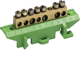 Hager KM07E Brass Earth Terminal, 4x10mm² / 3x16mm², 7 Positions