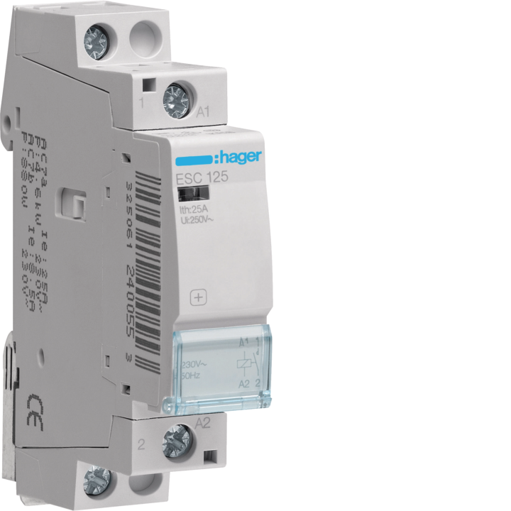 Контактор Hager ESC125, 25А, 1NO, 230В AC