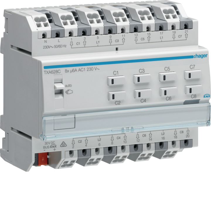 Hager TXA628C väljundseade 8 aknaluugi/ruloo jaoks 230 V AC