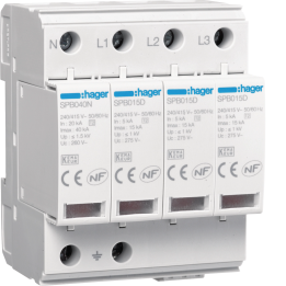 Hager SPB315 SPD 4P Type 2 15kA TNS/TT with Remote Contact