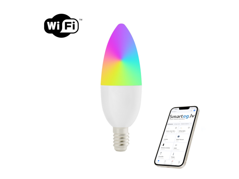 Smart LED spuldze E14 6W RGB + CCT krāsa un balta