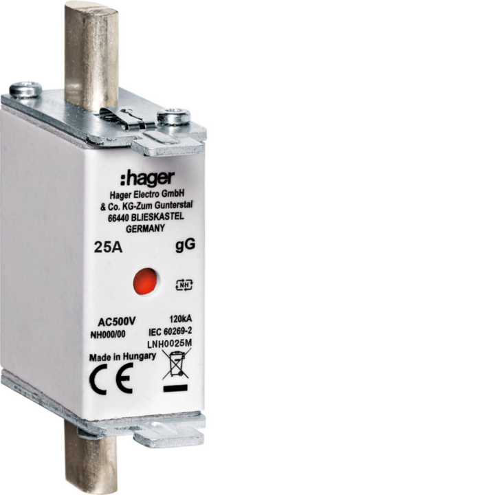 Hager LNH0025M HRC LV Fuse Link NH000 gG AC500V 25A
