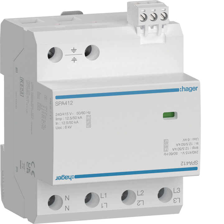 Hager SPA412 SPD Type 1+2+3 4P 12.5kA TN-S/TT