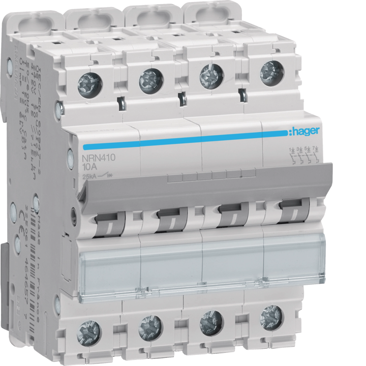 Автоматический выключатель Hager NRN410 MCB, 4P, 25kA, C-10A, 4M