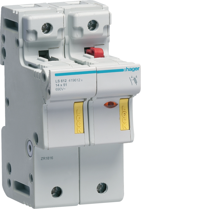 Держатель предохранителей Hager LS612, 1P+N, 50A, 3М