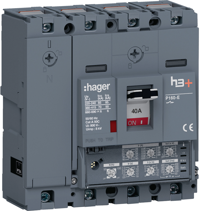 Hager HES041JC MCCB H3+ P160 LSI 4x40A 70kA