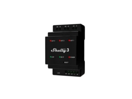 Shelly PRO 3 WiFi + Ethernet 3 grupu viedais releja slēdzis ar DIN sliedes atbalstu