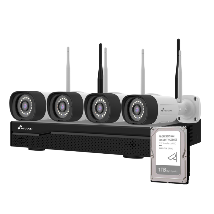 NIVIAN RETAIL NV-KIT1030W6-4CAM-1TB 4 kanalų 6MP NVR rinkinys su 1TB HDD ir 4 PoE kameromis