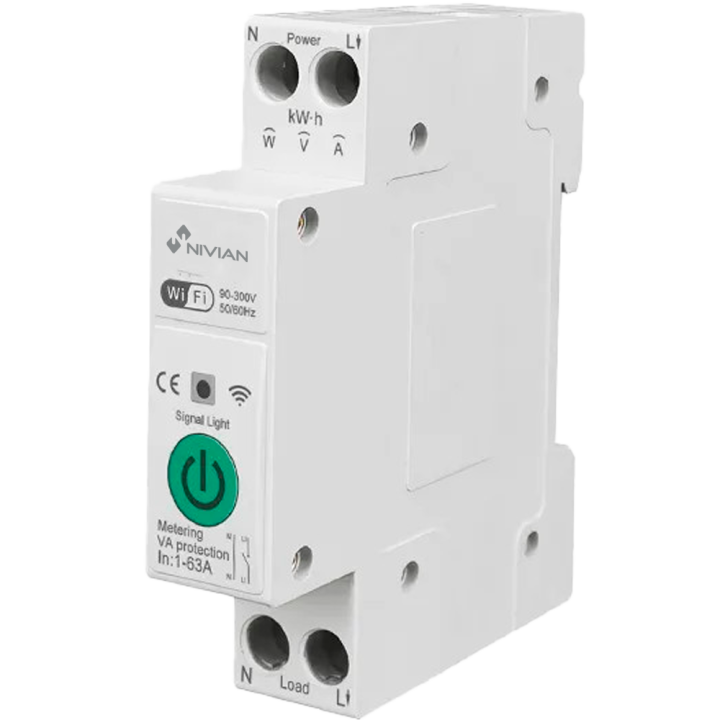 Энергосчетчик NVS-ENERGYMETER65DIN-W NIVIAN RETAIL на 2 модуля для DIN-рейки