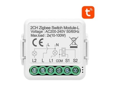 Viedā slēdža modulis ZigBee N-LZWSM01-2 bez neitrāla TUYA Avatto