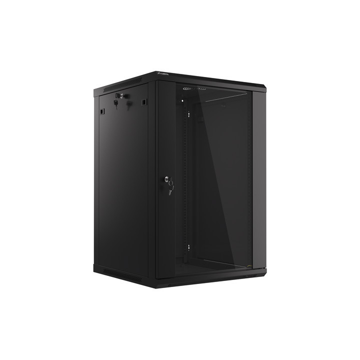 Lanberg :: Rack Cabinet 19” Sienas stiprinājums 18U/600X600 (plakana pakete) V2 Black Stikla durvis