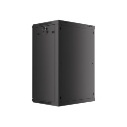 Lanberg 19 colių sieninė spintelė, 18U/600x450 V2 juoda, stiklinės durys (plokščia pakuotė)