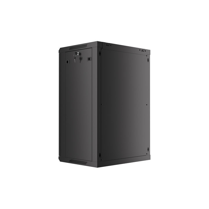 Lanberg 19 colių sieninė spintelė, 18U/600x450 V2 juoda, stiklinės durys (plokščia pakuotė)