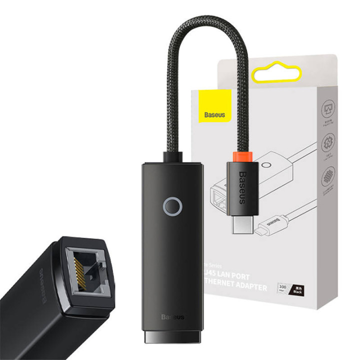 Baseus Lite Series USB-C to RJ45 Network Adapter, 100Mbps (Black) WKQX000201