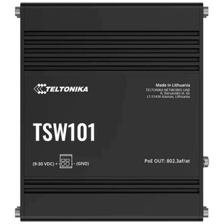 Teltonika TSW101000000 Automobilinis PoE+ jungiklis - 10/100 Mbps, nevaldomas, 12-24V DC