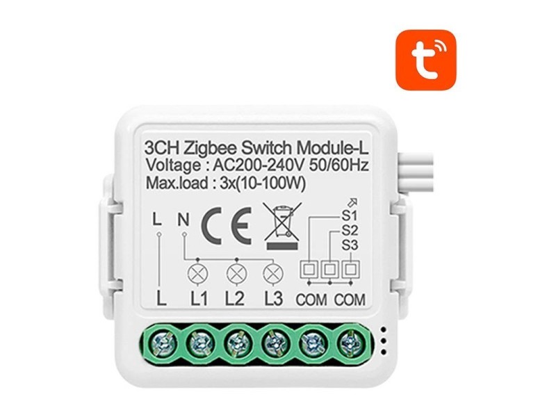 Viedā slēdža modulis ZigBee N-LZWSM01-3 bez neitrāla TUYA Avatto