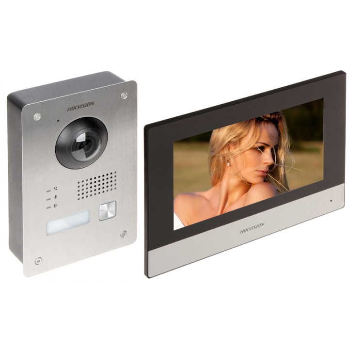 Hikvision DS-KIS703Y-P Divu vadu IP video domofona komplekts 2MP IP65 Nerūsējošais tērauds