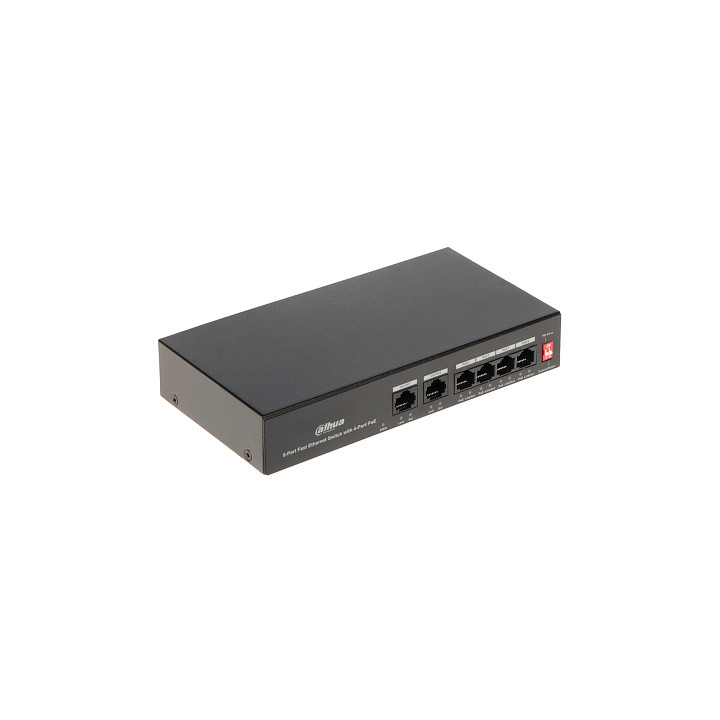 Dahua PFS3006-4ET-36 6 portu Fast Ethernet PoE slēdzis, 4 PoE porti, 36W budžets
