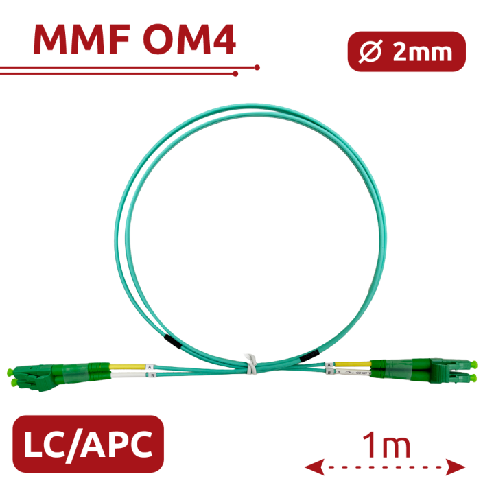 Патч-корд оптоволоконный SAFIRE SF-LC-APC-LC-APC-OM4-DX-1M-A, дуплексный OM4, LC/APC, 1м