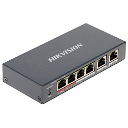 Hikvision DS-3E1106HP-EI nepārvaldīts 6 portu PoE slēdzis, 4 PoE porti, 65W budžets, 10/100 Mbps
