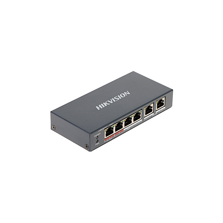 Hikvision DS-3E1106HP-EI nepārvaldīts 6 portu PoE slēdzis, 4 PoE porti, 65W budžets, 10/100 Mbps