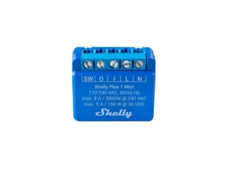 Shelly PLUS 1 Mini R3, viena kanāla WiFi viedreleja slēdzis (8A)