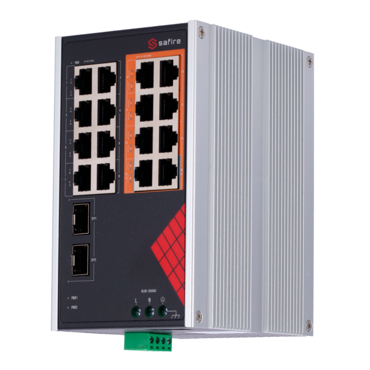 SAFIRE SF-SWI1808HIPOE-GF-AC-130-DIN Managed Gigabit PoE Switch, 8 PoE+ Ports + 2 SFP, 130W