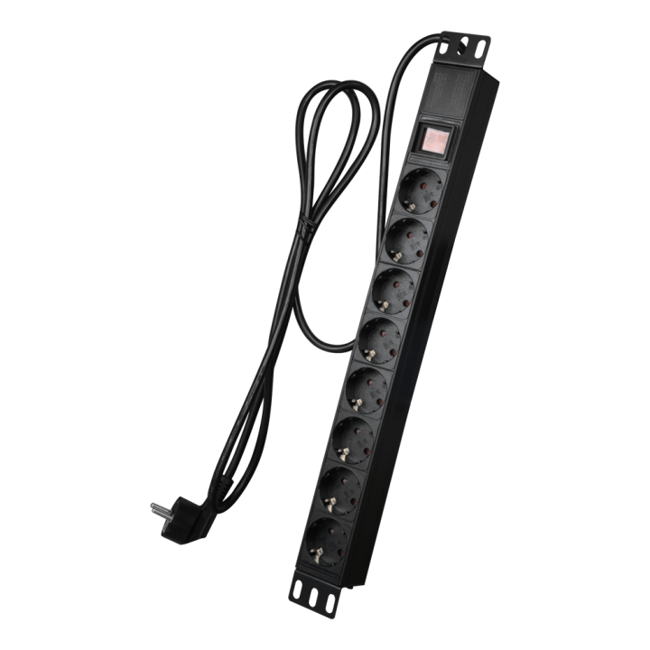 Питающая панель MARCA BLANCA PDU-8P1U-SWITCH, 8 розеток, 1U, с коммутацией и USB