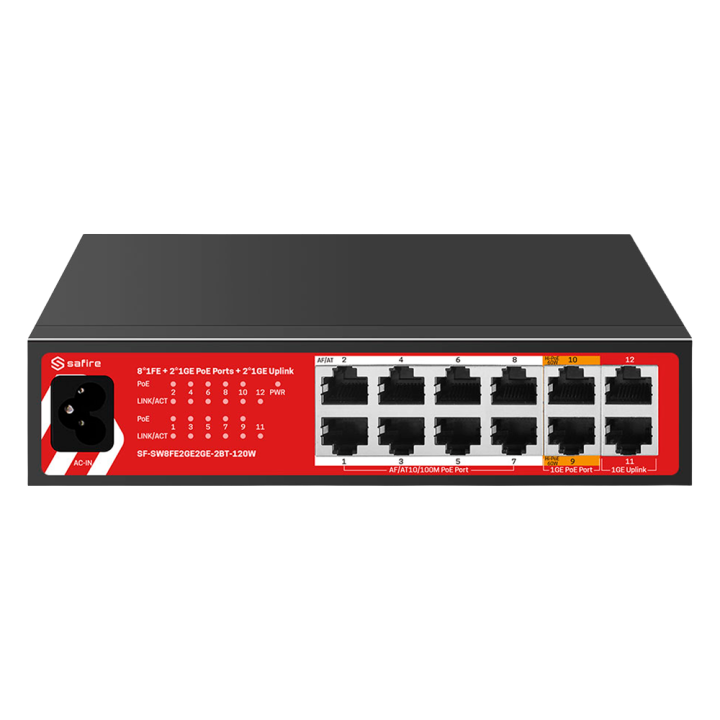SAFIRE SF-SW8FE2GE2GE-2BT-120W Managed PoE Switch, 11 Ports, 120W