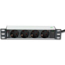Techly I-CASE M10-4D 10ft 1U 4-Outlet Power Strip with Schuko Sockets