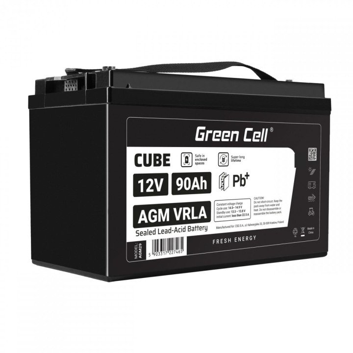 Green Cell AGM12V90AH-J AGM VRLA IP54 12V 90Ah Maintenance-Free Battery