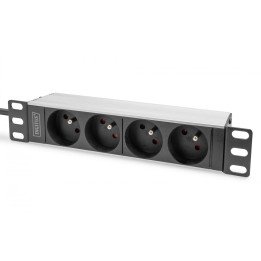 DIGITUS DN-95418-FR 1U Aluminum PDU, 10" Rack Mount, 4x CEE 7/5 Outlets, 16A, 4000W, 250VAC