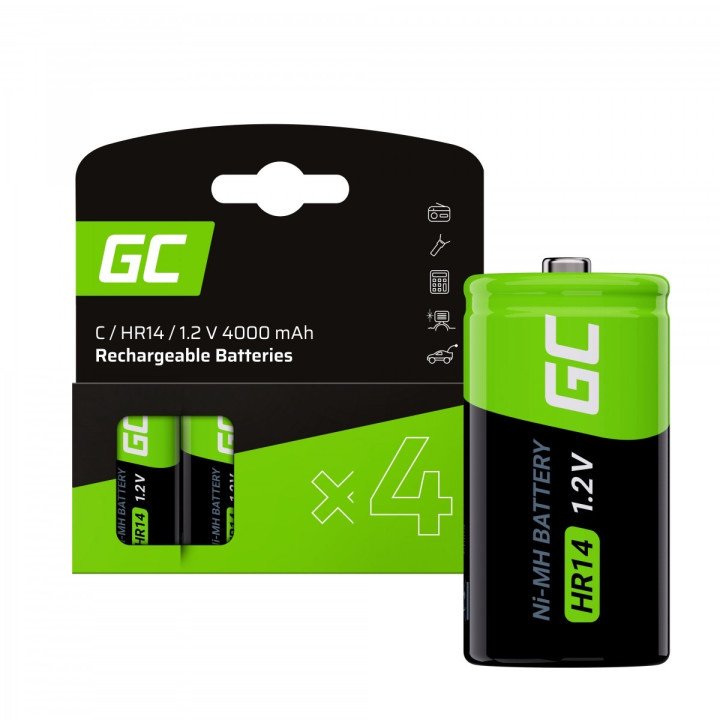 Green Cell GR14 Rechargeable Batteries 4x C R14 HR14 Ni-MH 4000mAh 1.2V