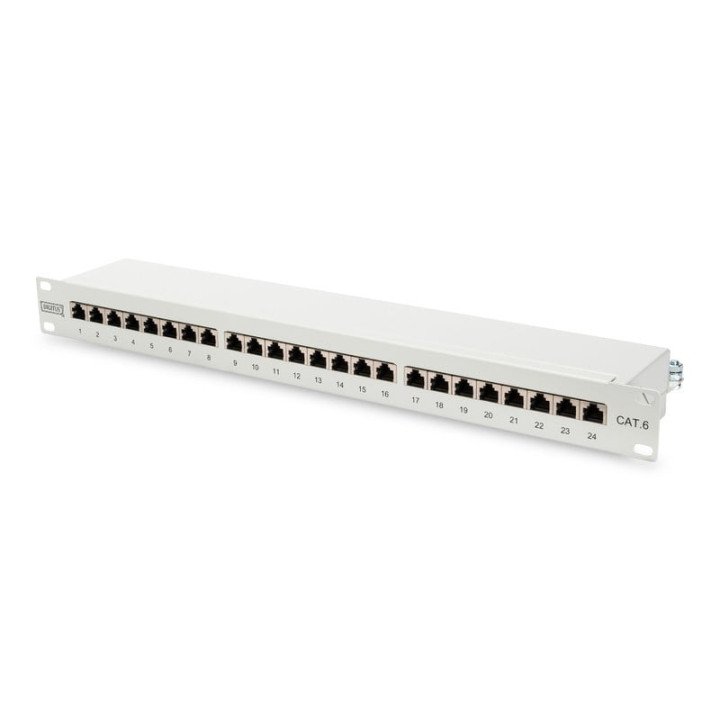 DIGITUS CAT 6 Class E Shielded Patch Panel, 24-Port RJ45, 1U Rack Mount, Black