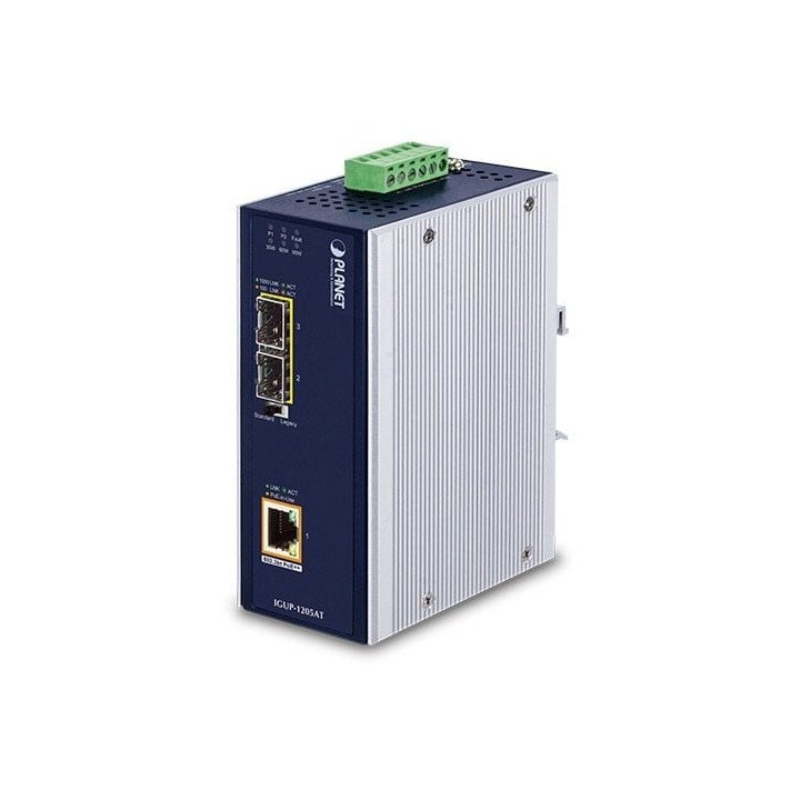PLANET IGUP-1205AT Industrial 2-Port 100/1000X SFP to 1-Port 10/100/1000T 802.3bt PoE++ Media Converter