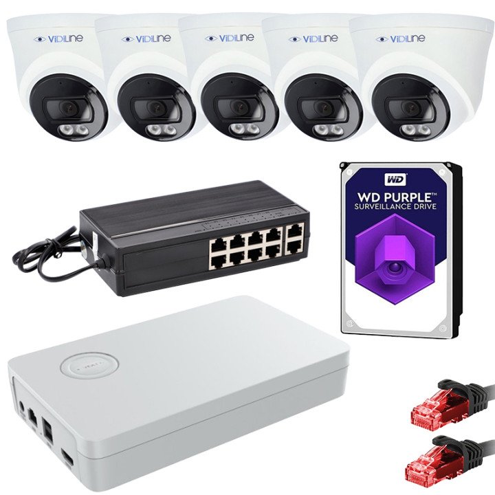 VidiLine ZES-14D-515-5 IP Surveillance Kit with 5x 4MP Cameras, PoE Switch, 1TB HDD