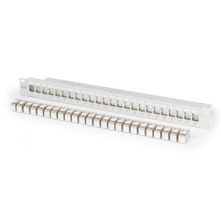 DIGITUS DN-91410-24 24-портовый модульный патч-панель, оснащённый 24x DN-93615 keystone джеками, 19" 1U
