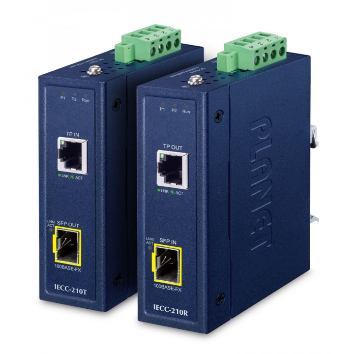 PLANET IECC-210-KIT rūpnieciskais EtherCAT mediju pārveidotāju komplekts -40~75°C, divkāršs 9-48V līdzstrāvas barošanas avots, 1