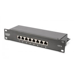 DIGITUS DN-91608S Cat 6 Class E Shielded Patch Panel, 8-Port RJ45, 1U 10-inch, Black