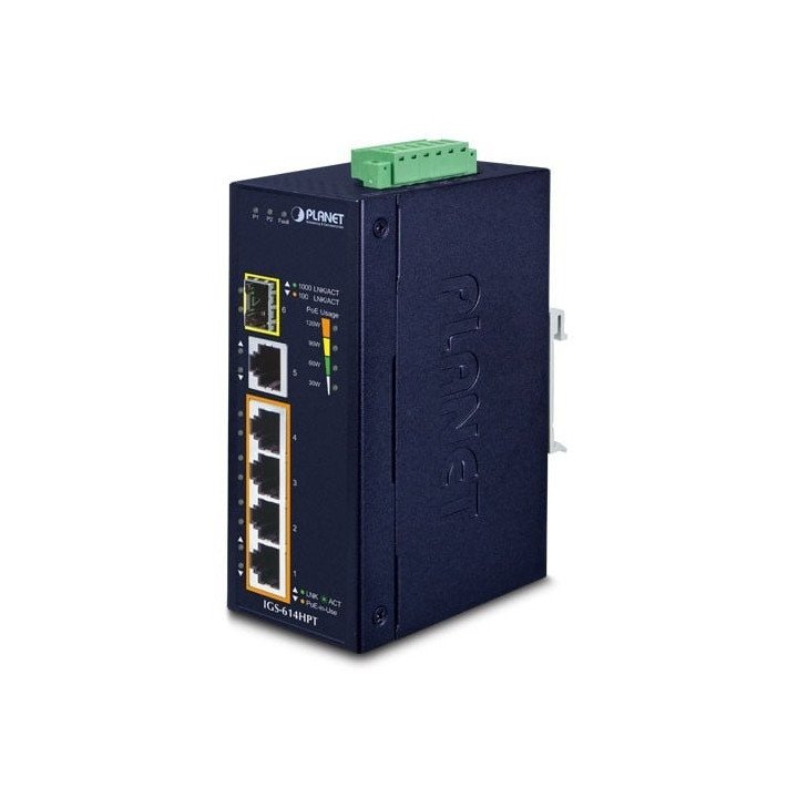PLANET IGS-614HPT Industrial 4-Port Gigabit PoE+ Switch with SFP