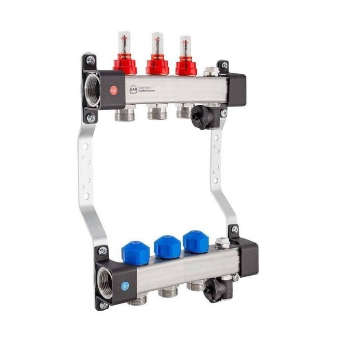 Kan-Therm 1316157078 InoxFlow Manifold with Flow Meters and Valves for Actuators Series UFST 3 Circuits