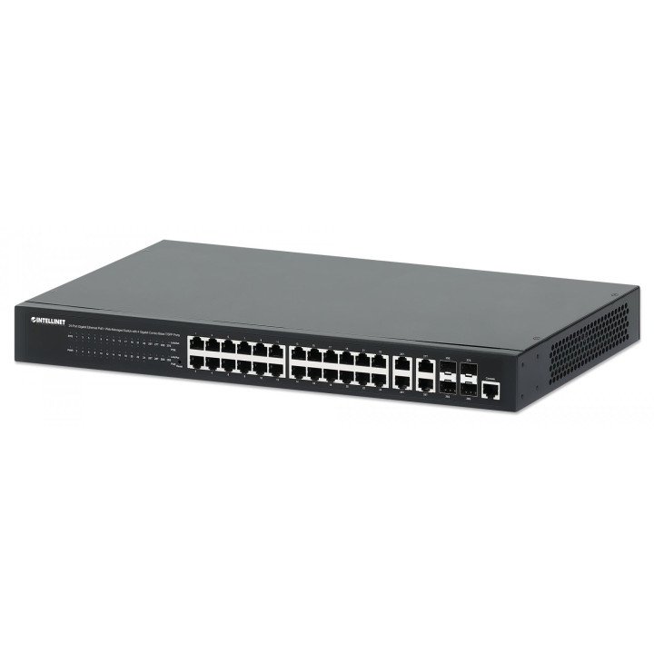 Intellinet 24-Port Gigabit PoE+ Switch with 4 SFP Ports