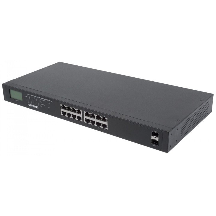 Intellinet 561259 16-Port Gigabit PoE+ Managed Switch with LCD and 2x SFP Slots