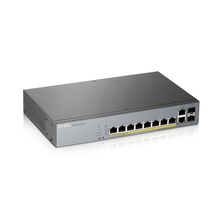 Коммутатор ZyXEL GS1350-12HP-EU0101F, Управляемый гигабитный PoE коммутатор на 12 портов с бюджетом 130W, Дальний радиус действи