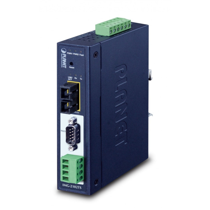 PLANET IMG-2102TS Rūpnieciskais 1-porta DIN-sliedes mediju pārveidotājs RS-232/422 12-48V
