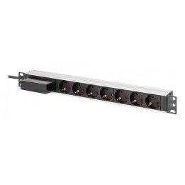DIGITUS DN-95439 PDU Rack Power Strip 19" with Circuit Breaker, 7x Schuko, 1.8m Cable, 16A, Aluminum