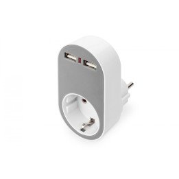 DIGITUS DA-70617 Power Adapter with 2 USB Ports, 5V 2.1A, White/Grey